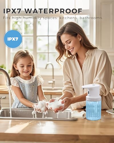 Automatic Foaming Soap Dispenser Touchless, USB Rechargeable Soap Dispenser | Adjustable Foam Levels, 10oz/300mL Hands Free Sensor, Waterproof, Wall Mounted or Countertop for Bathroom & Kitchen - color: White, style: Foam
