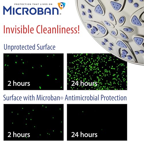 AquaDance Antimicrobial – Anti-Clog High-Pressure 6-Setting Shower Head with Microban Nozzle Protection from Growth of Mold, Mildew & Bacteria for Stronger Shower! 4" Sunset Blue - color: Satin Nickel / Sunset Blue Jets, style: 2.5 Gallons Per Minute