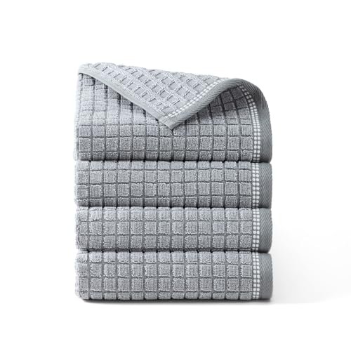 Town & Country Everyday 4-Piece Textured Windowpane Hand Towel Set, 20x30-Inch, 100% Cotton, Plush & Absorbent 550GSM, Grey - color: Grey