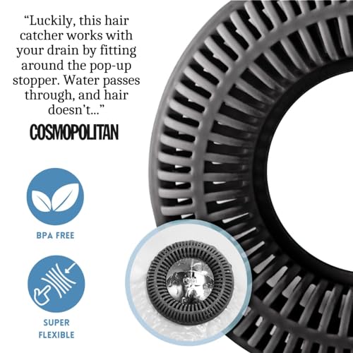 TubRing Pop-Up Drain Protector & Strainer Silicone Hair Catcher, Dark Gray | Easy snap-in design fits around bathtub stoppers. Customizable utility guard for clog prevention. Fits 1.85"- 2.16" drains. - color: Charcoal Gray