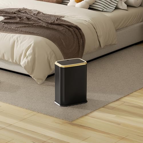 Bathroom Trash Can with Lid 8L/2.1 Gallon Black Trash Can Small Garbage Can with Press Top Lid Slim Stainless Steel Garbage Can with 100 Counts Trash Bags for Bathroom Bedroom Kitchen Office Toilet - color: Black, size: Press-Top Trash Can
