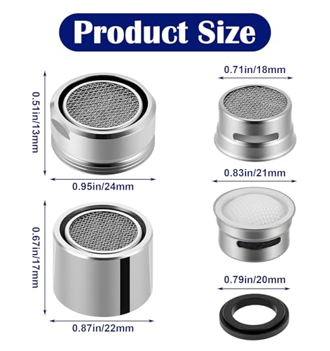 4PCS Kitchen Faucet Aerator Replacement, 15/16" & 55/64" Sink Aerator Replacement, Male & Female Thread Faucet Parts for Bathroom and Kitchen Sink