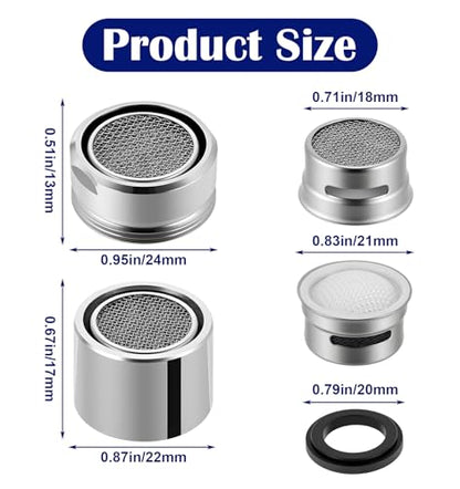 4PCS Kitchen Faucet Aerator Replacement, 15/16" & 55/64" Sink Aerator Replacement, Male & Female Thread Faucet Parts for Bathroom and Kitchen Sink