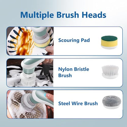 OBEST Electric Spin Scrubber, Cordless Cleaning Brush with 3 Replaceable Brush Heads, Rechargeable Handheld Shower Cleaner Dish Scrubber for Kitchen, Bathroom, Tub, Floor, Window, Cups, Tiles, Sink