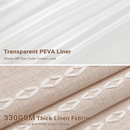 BTTN 3 in 1 Shower Curtain with Liner, Tan Boho Linen Striped Cloth Shower Curtain Set with Plastic Hook, Farmhouse Bohemian French Country Waterproof Fabric Shower Curtain for Bathroom, Taupe, 72x72 - color: Taupe With Liner, size: 72"W x 72"L (Pack of 1