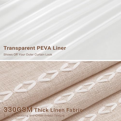 BTTN 3 in 1 Shower Curtain with Liner, 84 Extra Long Boho Linen Striped Cloth Shower Curtain Set with Hook, Tall Farmhouse Bohemian Waterproof Fabric Shower Curtain for Bathroom, Tan/Taupe, 72x84 - color: Taupe With Liner, size: 72"W x 84"L (Pack of 1)