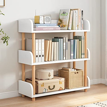 OSCHF 3-Tier Wooden Open Bookcase, Warm White | Modern Display Bookshelf with Top Edge, Solid Wood Frame, Home and Office Storage - color: Warm White, size: 3-tier