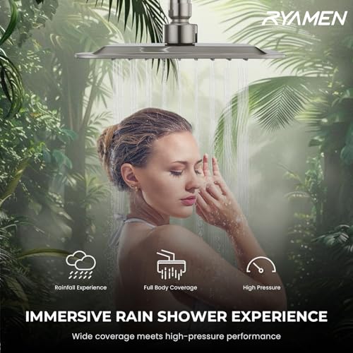 Dual Shower Head Combo, 8'' High Pressure Rain Shower Head with Handheld Spray, 6+1 Spray Settings Handheld Showerhead, Height Adjustable, One-touch Pause Button, Brushed Nickel - color: Brushed Nickel