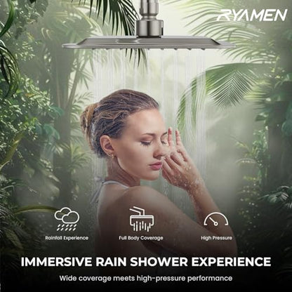 Dual Shower Head Combo, 8'' High Pressure Rain Shower Head with Handheld Spray, 6+1 Spray Settings Handheld Showerhead, Height Adjustable, One-touch Pause Button, Brushed Nickel - color: Brushed Nickel