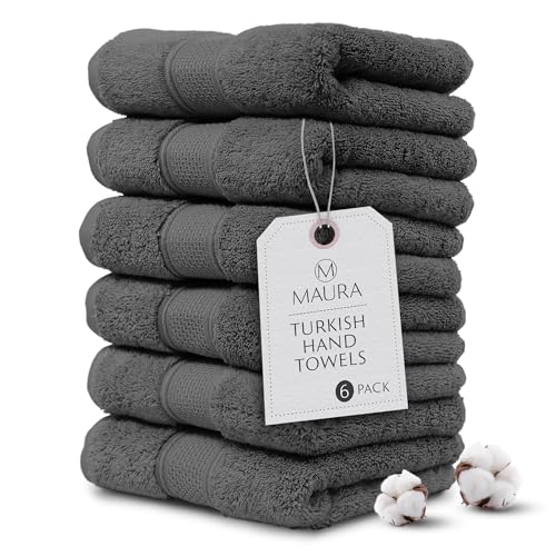 MAURA Grey Hand Towels for Bathroom. Luxury Turkish Cotton Bath Hand Towels Set of 6. Ultra-Soft, Thick & Plush - Space Gray - color: Space Gray, size: Hand Towel (6-Pack)