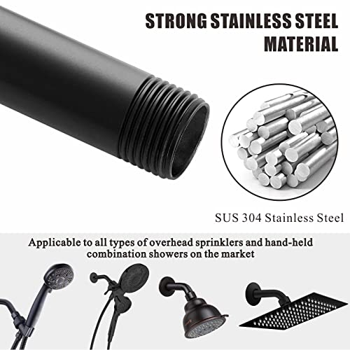 Voolan Shower Arm with Flange and Teflon Tape, Extension Shower Head Arm for Bathroom Fixed Shower Head, Solid Stainless Steel, Wall Mounted (10 Inch,Black) - color: Black, style: 10 Inch