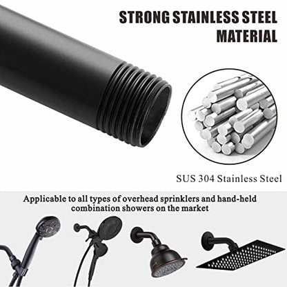 Voolan Shower Arm with Flange and Teflon Tape, Extension Shower Head Arm for Bathroom Fixed Shower Head, Solid Stainless Steel, Wall Mounted (10 Inch,Black) - color: Black, style: 10 Inch