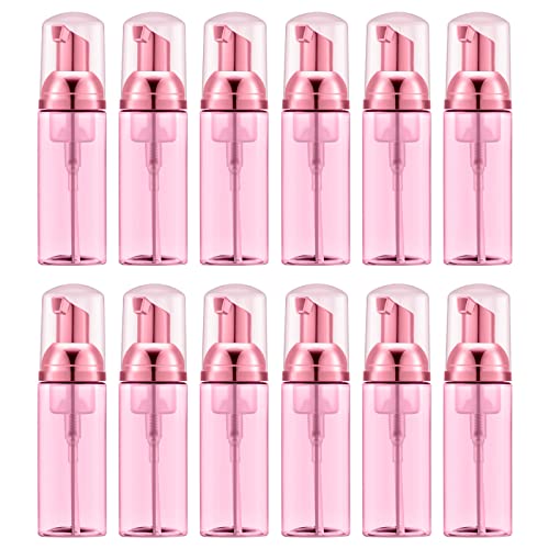 Lil Ray 2 Oz Empty Clear Rose Red Foam Pump Bottle, Travel Foamer Soap Dispenser for Lash Shampoo, Hand Soap, Foaming Cleaner(Rose Red Pump, 12 PCS) - color: Clear Rose Red