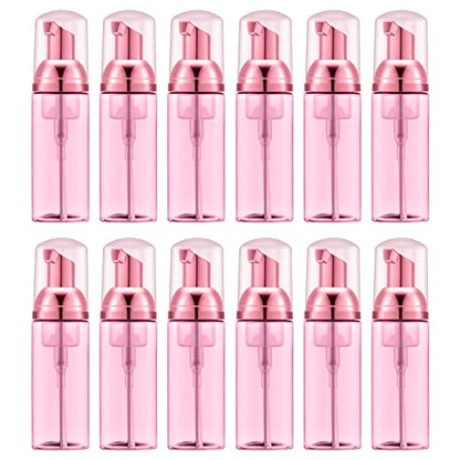 Lil Ray 2 Oz Empty Clear Rose Red Foam Pump Bottle, Travel Foamer Soap Dispenser for Lash Shampoo, Hand Soap, Foaming Cleaner(Rose Red Pump, 12 PCS) - color: Clear Rose Red