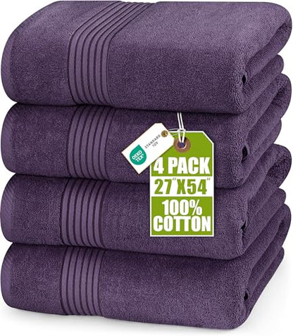 Utopia Towels Luxurious Bath Towels Set, 27x54 in, 4 Pack, Soft, Plum | Soft Luxurious Ring Spun Cotton Bath Towels - Lightweight, Highly Absorbent, Quick-Drying, Ideal for Daily Use - color: Plum