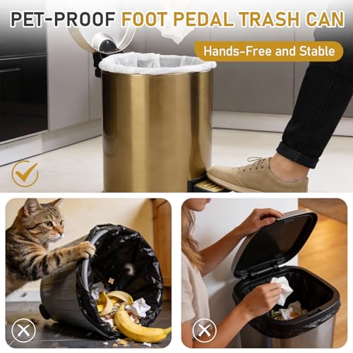 SIMPLYKLEEN Bathroom Trash Can with Lid - 2PC 1.3 Gallon/ 5L Oval Small Trash Can with Soft-Close Lid, Foot Pedal, Brushed Stainless Steel, Removable Liner, Garbage can for Kitchen, Office, Home Gold - color: Gold, size: 5L Oval 2PC