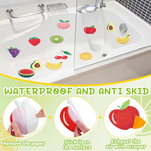 Fullhawl 30 Pcs Fruit Non Slip Bathtub Stickers Colorful Fruit Anti Slip Shower Stickers Shower Floor Nonslip Sticker Applique Adhesive Decals Treads with Scraper for Bathtub Bathroom Floor - style: Fruit