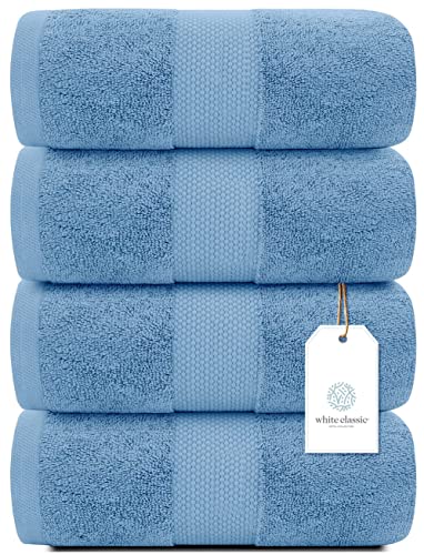 White Classic Luxury Bath Towels Set of 4 Large - 700 GSM Cotton Ultra Soft Bath Towels 27x54 | Highly Absorbent and Quick Dry | Hotel Towels for Bathroom Luxury, Plush Shower Towels, Light Blue - color: 14: Light Blue