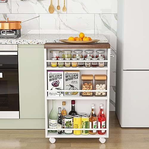 Tribesigns Slim Storage Cart, Rolling Narrow Kitchen Cart on Wheels for Small Place, 4-Tier Slide Out Slim Utility Cart Skinny Laundry Cart with Handle for Kitchen, Bathroom, Laundry - style: Modern