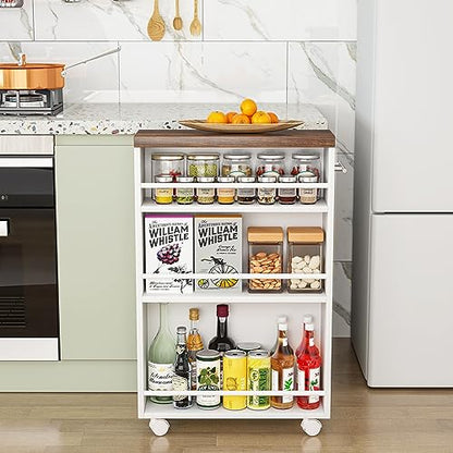 Tribesigns Slim Storage Cart, Rolling Narrow Kitchen Cart on Wheels for Small Place, 4-Tier Slide Out Slim Utility Cart Skinny Laundry Cart with Handle for Kitchen, Bathroom, Laundry - style: Modern