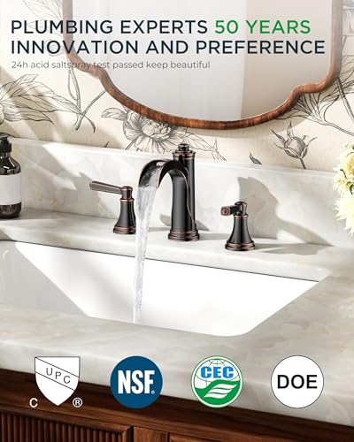 FORIOUS Oil Rubbed Bronze Bathroom Faucet 3 Hole, Waterfall Bathroom Faucet | 2 Handle Brass Waterfall Faucet for Bathroom Sink 3 Hole, 3 Pieces Antique Bronze Bathroom Faucet Widespread with Mteal Drain - color: Oil Rubbed Bronze