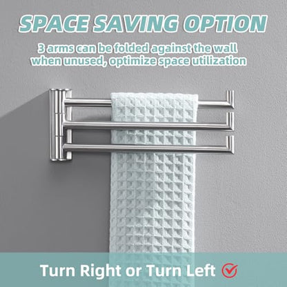 3-Arm Swivel Towel Rack, Brushed Nickel, 304 Stainless Steel | Individually Adjustable 180° Bars, Fold-Flat Design, Hand Towels & Dish Cloths, Bathroom, Kitchen & Laundry Room Use - color: Brushed Nickel