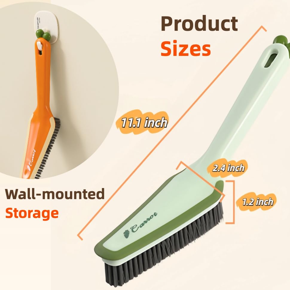 3-in-1 Detail Cleaning Brush, Crevice Grout Brush, 2PCS | Detachable Design Converts Between a Narrow Crevice Brush and Surface Scrubber, Ergonomic Grip & Hard Bristles for Deep Clean - color: Green and Orange