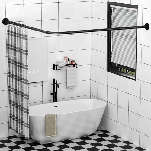 Stretchable 304 Stainless L Shaped Bathroom Bathtub Corner Shower Curtain Rod Rack (Black 24"-69"x71"-85", Maximum size 113''), Drill Free Install, for Bathroom, Clothing Store, Private Space - color: Black, size: 24"-69" x 24"-85"