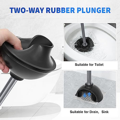 Toilet Plunger and Brush, Silicone Bowl Brush and Heavy Duty Toilet Plunger Set with Ventilated Holder, 2-in-1 Toilet Brush and Plunger Combo for 5.3-inch Bathroom Cleaning (Gray, 1 Set) - color: Gray