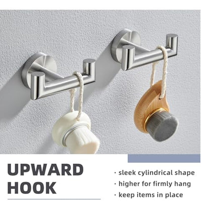 Brushed Nickel Bathroom Double Towel Hooks, 2 Pack, Wall Mounted | 304 Stainless Steel, Rust-resistant for Bathroom Shower Laundry Room, Heavy-duty 11 lbs Robe Hooks, Towels, Clothes Storage - color: Brushed Nickel