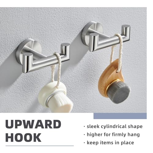 Brushed Nickel Bathroom Double Towel Hooks, 2 Pack, Wall Mounted | 304 Stainless Steel, Rust-resistant for Bathroom Shower Laundry Room, Heavy-duty 11 lbs Robe Hooks, Towels, Clothes Storage - color: Brushed Nickel