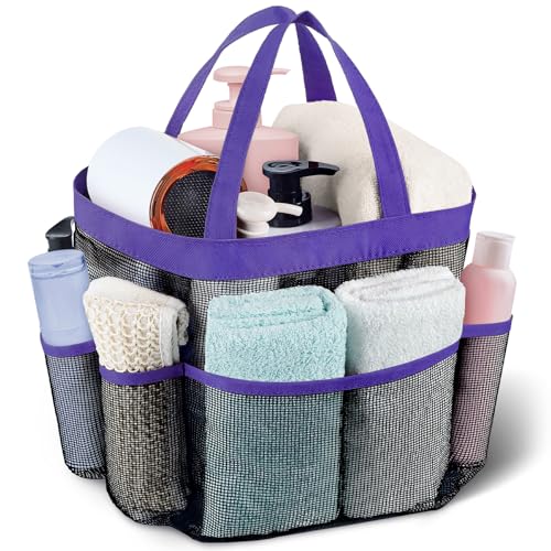 Mesh Shower Caddy Portable - 9 Pockets, Shower Bag for Dorm Room Camping | 2 Handle Quick Dry Shower Bag College Dorm Room Essentials Large Capacity Hanging Basket for Bathroom Travel Swimming Gym - color: Purple