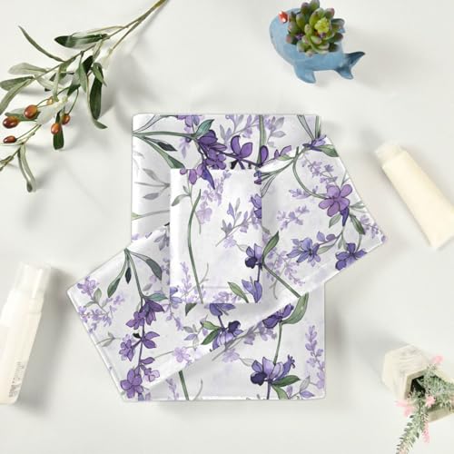 ALAZA Towel Bathroom Sets, Purple Violet Lavender Floral Flowers Towels 3-Piece 1 Bath Towel 1 Washcloth 1 Hand Towel, Bath Towel Set of 3 Soft Multifuntion for Home Kitchen Hotel Gym Swim Spa - color: Multi10