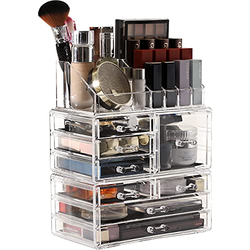 Cq acrylic 3 Pack Clear Makeup Organizer for Vanity,Countertop,Stackable 8 Drawers Cosmetic Storage for Hair Clip,Jewelry,Lipstick,Makeup Brush,Beauty Product Desk and Bathroom Skincare Organizers - size: 8 Drawers