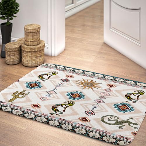 JAWO Southwestern Tribal Bathroom Rug - Geometric Retro Abstract Art, Memory Foam (17x29 inches), Blue - color: Blue, size: 1'5" x 2'5" (Rectangular)