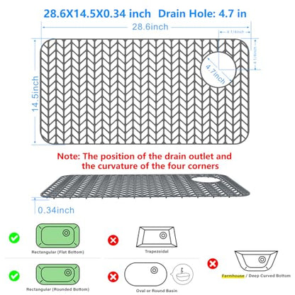 Sink Protectors for Kitchen Sink 28.6"x 14.5"Rear Silicone Sink Mat | Various sizes and styles,Protector for sinks and dish,Withstand to 500F,Food-grade silicone.Non-slip and raised feet - size: 28.6"x14.5"
