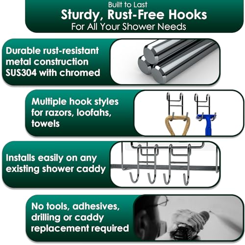 Shower Caddy Hooks, Razor Hanger for Shelf and Loofah (Silver - 4 Closed 4 Open) - color: Silver - 4 Closed 4 Open