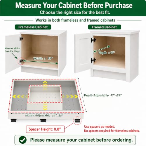Fokyfok Pull out Cabinet Organizer,Expandable,No Drill,Heavy Duty,Kitchen | 14"-21"Wx17"-24"D,3 Rails,Pull out Drawers,Cabinet Drawers Slide out,Roll out Shelves,Pantry,Bathroom,Adhesive,Adjustable,1PC - size: 14"-21"W X 17"-24"D