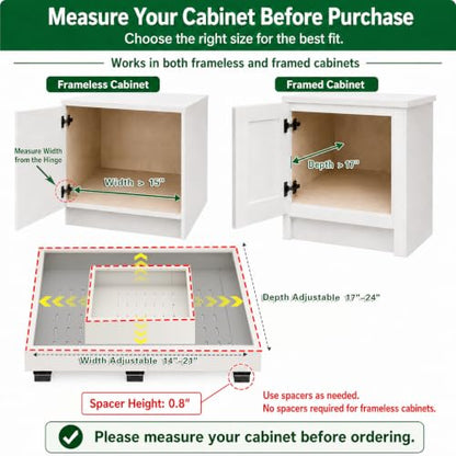 Fokyfok Pull out Cabinet Organizer,Expandable,No Drill,Heavy Duty,Kitchen | 14"-21"Wx17"-24"D,3 Rails,Pull out Drawers,Cabinet Drawers Slide out,Roll out Shelves,Pantry,Bathroom,Adhesive,Adjustable,1PC - size: 14"-21"W X 17"-24"D