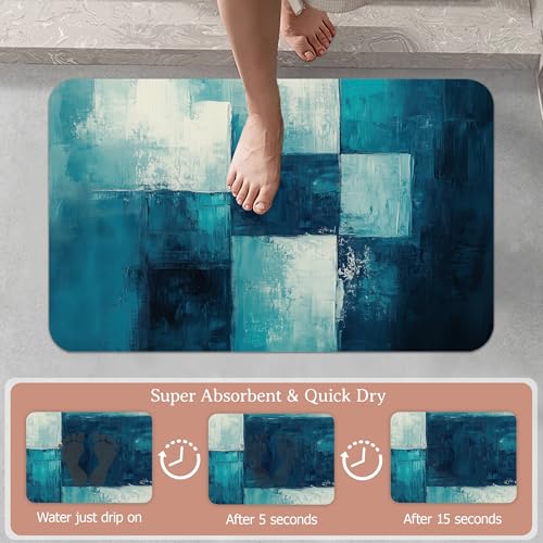 Diatomaceous Earth Bath Mat,Art Painting Bath Rugs,Grey Blue Non-Slip Thin Absorbent Fast Drying Easy to Clean for Bathroom Laundry Home Kitchen Door Mat 17x29.5Inch - color: Art Painting,grey Blue