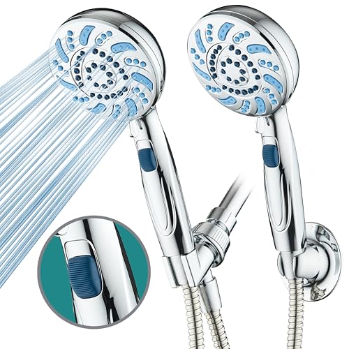AquaCare 2026 High Pressure 7-mode Handheld Shower Head with Pause Switch | Detachable Showerhead Wand, Stay-Clean Jets, Extra-long 6 ft. Stainless Steel Hose, Dual Wall & Overhead Brackets / Chrome - color: Chrome