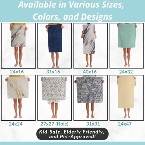 Enkosi Loofah Shower Mat Non Slip – Square Anti Slip Bath Mat for Inside Showers, Bathtub, Tub, Bathroom - Cushioned, Quick Dry PVC with Drain Holes - Secure Grip Safety Pad (Pebble Blue 24x24) - color: Pebble Blue, size: 24" x 24" (Square)