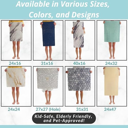 Enkosi Loofah Shower Mat Non Slip – Square Anti Slip Bath Mat for Inside Showers, Bathtub, Tub, Bathroom - Cushioned, Quick Dry PVC with Drain Holes - Secure Grip Safety Pad (Pebble Blue 24x24) - color: Pebble Blue, size: 24" x 24" (Square)