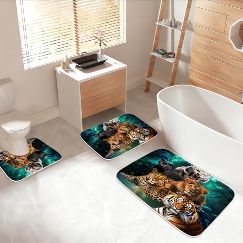 Bathroom Mat Set Cheetah Print Leopard Western Wildlife Animals Bathroom Rugs Sets 3 Piece Tiger Lion, Memory Foam Bath Rugs, U-Shaped Toilet Rug Non Slip Absorbent Green - color: Color8