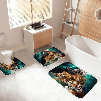 Bathroom Mat Set Cheetah Print Leopard Western Wildlife Animals Bathroom Rugs Sets 3 Piece Tiger Lion, Memory Foam Bath Rugs, U-Shaped Toilet Rug Non Slip Absorbent Green - color: Color8