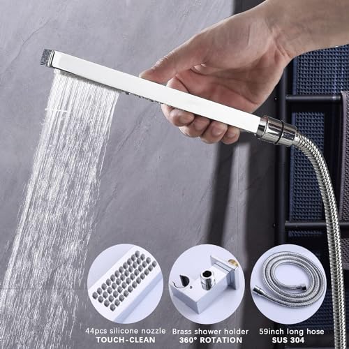 4 Way Thermostatic Shower System with 12 inch LED Shower Head, 6 Body Jet, Tub Spout, Handheld Spray, Chrome - color: Chrome, size: 12" Wall Shower