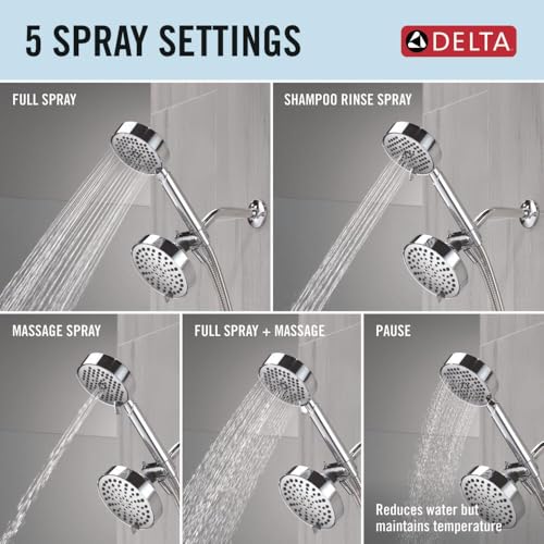 Delta Round 2-in-1 Dual Shower Head with 4-Setting HandHeld Spray, Chrome Detachable Double Shower Head with Hose, Showerhead, 1.75 GPM Flow Rate, Chrome 75756 - color: Chrome