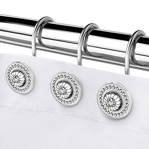 Silver Shower Curtain Hooks, Rust Proof Shower Curtain Rings for Bathroom, Metal Decorative Shower Curtain Hooks Hangers for Shower Curtain Rod, Shower Hooks for Shower Curtain Set of 12 Chrome | Zinc alloy & acrylic rhinestone design; 4mm thick wire hold