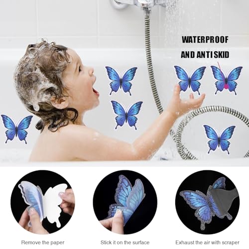Secopad Butterfly Non Slip Bathtub Stickers with Scraper, 20PCS, Blue | Original Large Anti-Slip Treads, Comfortable PEVA Material, Strong Adhesive, Easy to Use, For Bath Tubs, Showers & Stairs - color: Blue