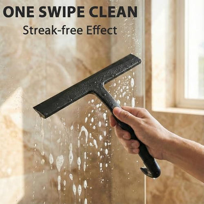 Shower Squeegee for Glass Doors, Hang Anywhere Silicone Shower Squeegee with Hook Design for Easy Hanging and Cleaning (Black) - color: Black
